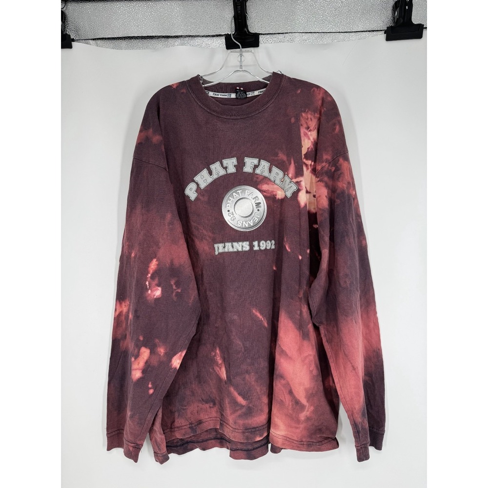 Phat Farm Graphic Tie Dye Tee Long Sleeve Vintage 90s Y2K Maroon Made In USA 2XL